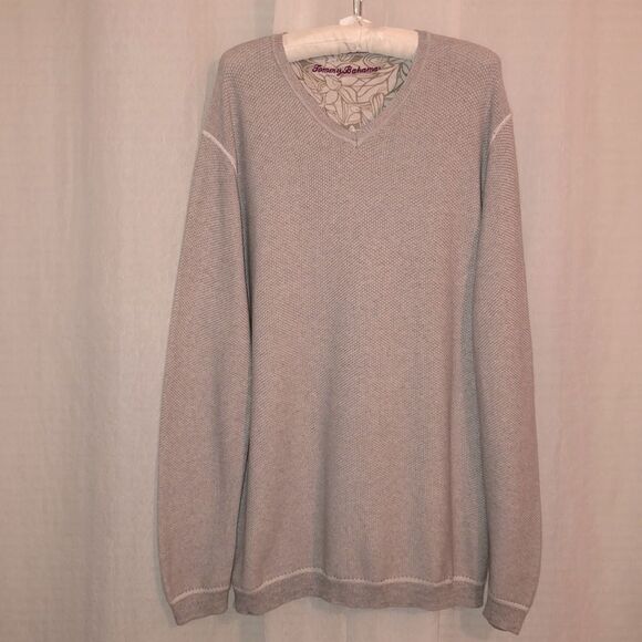 Tommy Bahama XL Beige V-Neck 💯Cotton Pullover Sweater